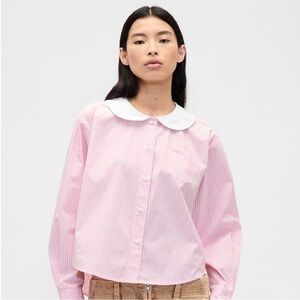 GAP x Sandy Liang Pink Striped Blouse with White Collar